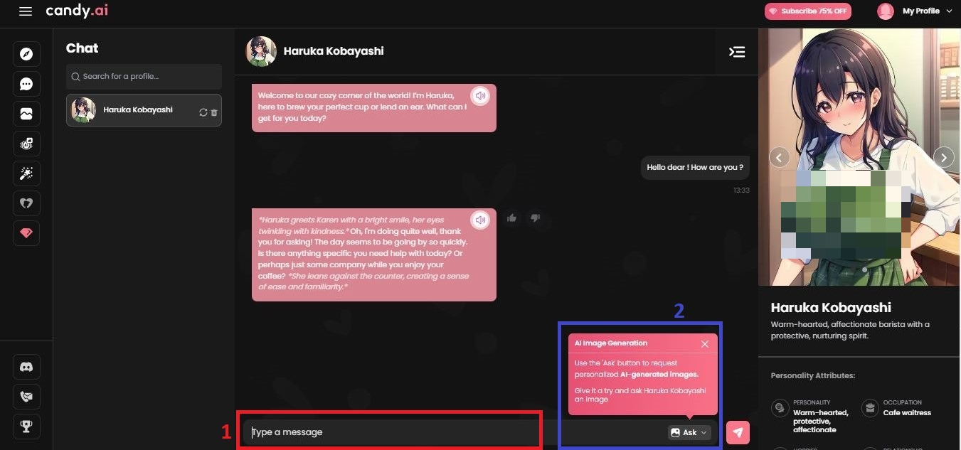 Chat with Haruka on Candy ai